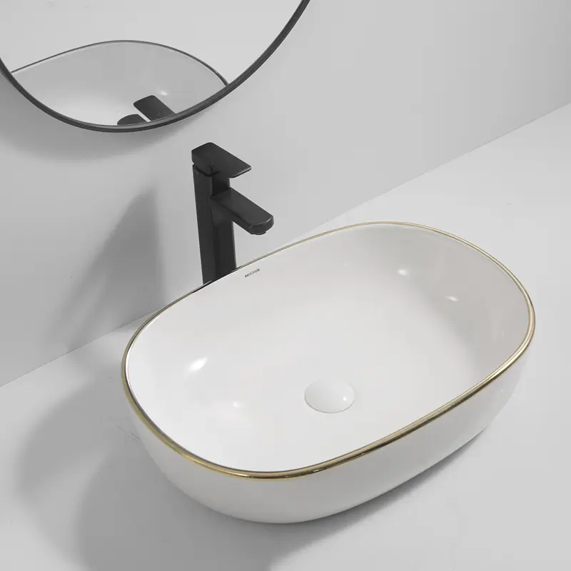 Умывальник накладной Mixxus Premium Ellipse-0105 Edge Gold 600x400x150 мм MP6564, Белый - фото 3
