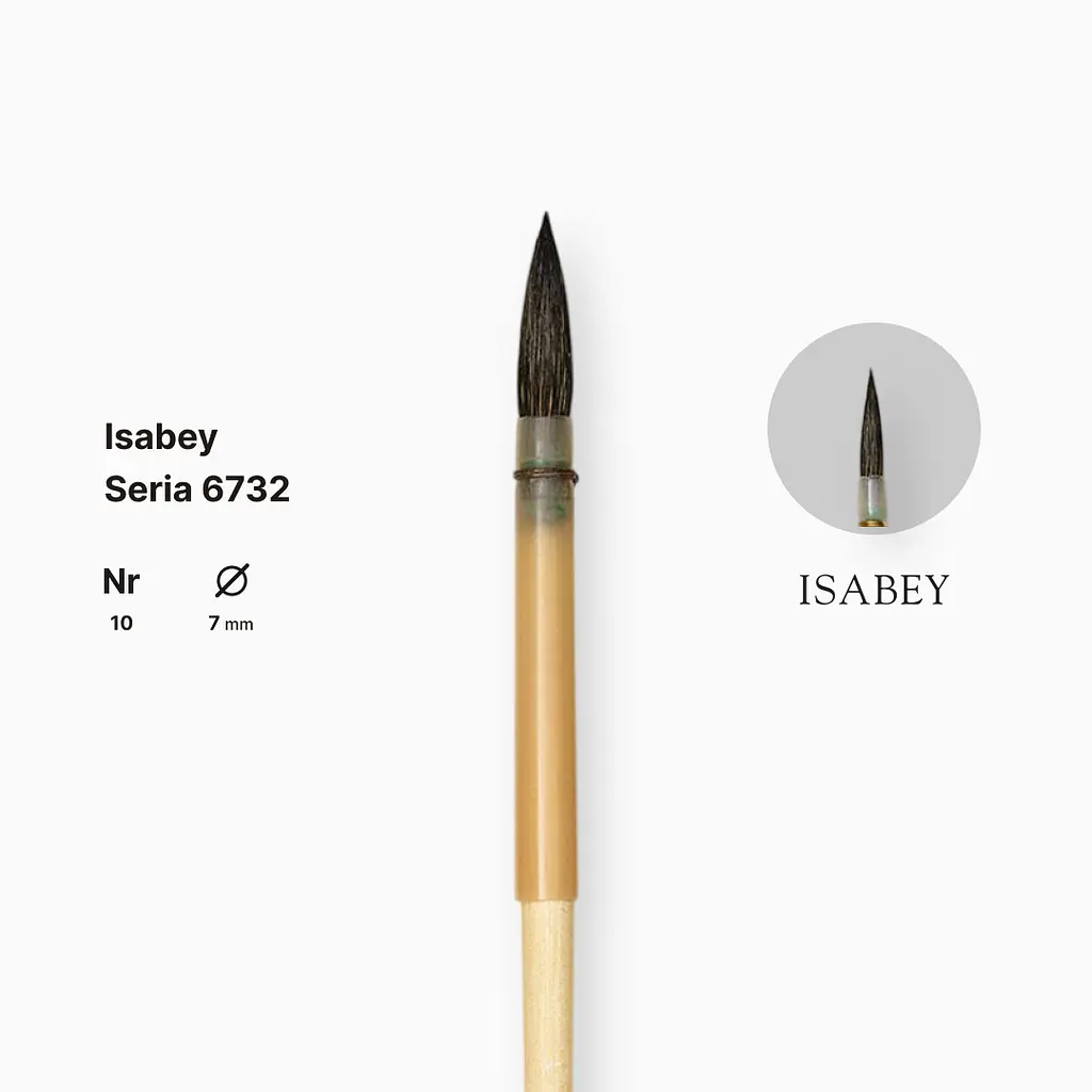 Пензель білка кругла натуральна Isabey, №10, перо, коротка ручка - фото 2