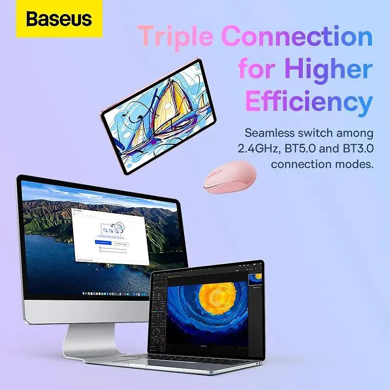 Мышь Baseus F01B Tri-Mode Wireless Mouse розовая - фото 10