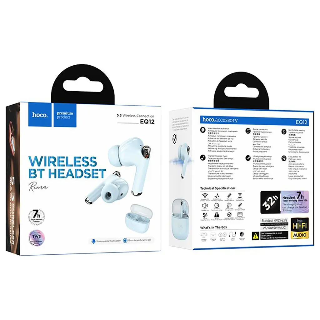 Беспроводные TWS наушники Hoco EQ12 вакуумные blue - фото 2
