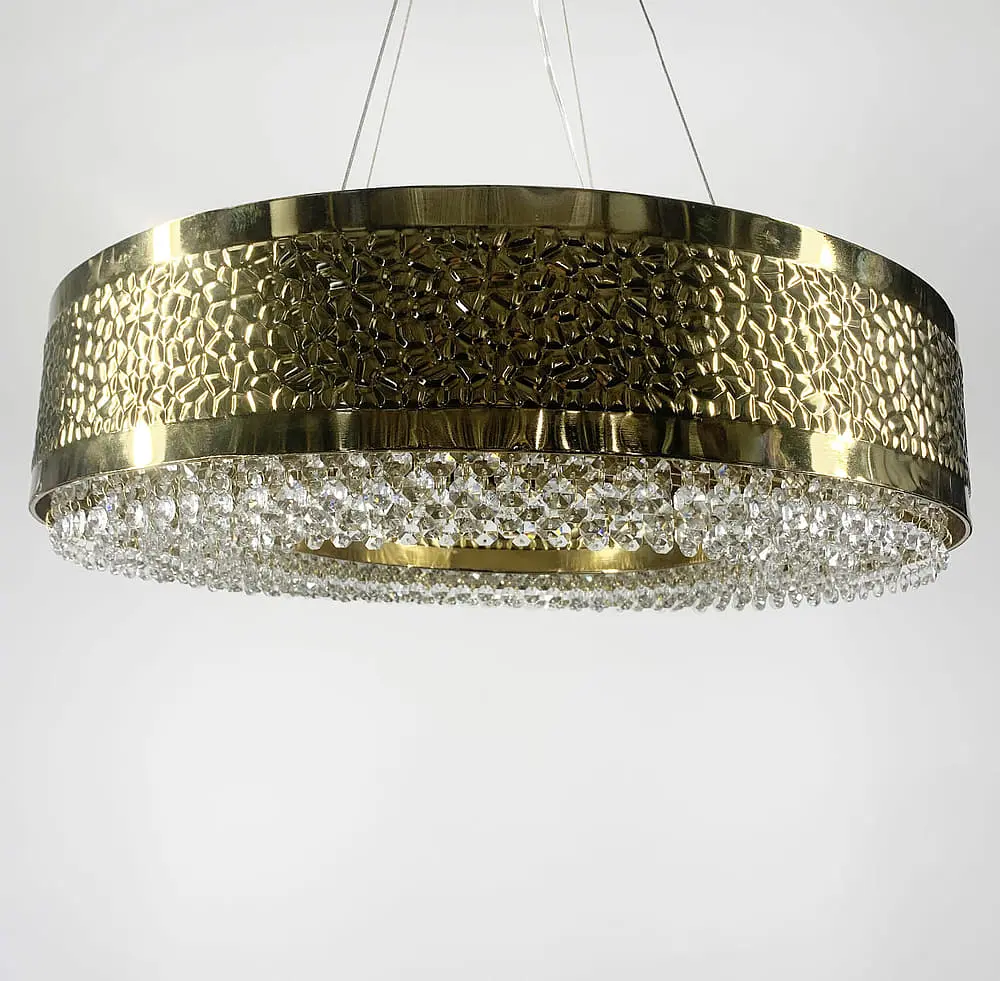 Невероятная дизайнерская люстра в золотом каркасе с хрусталиками Ø 80 см | Ст. D 7300-800 GD Line F - фото 4