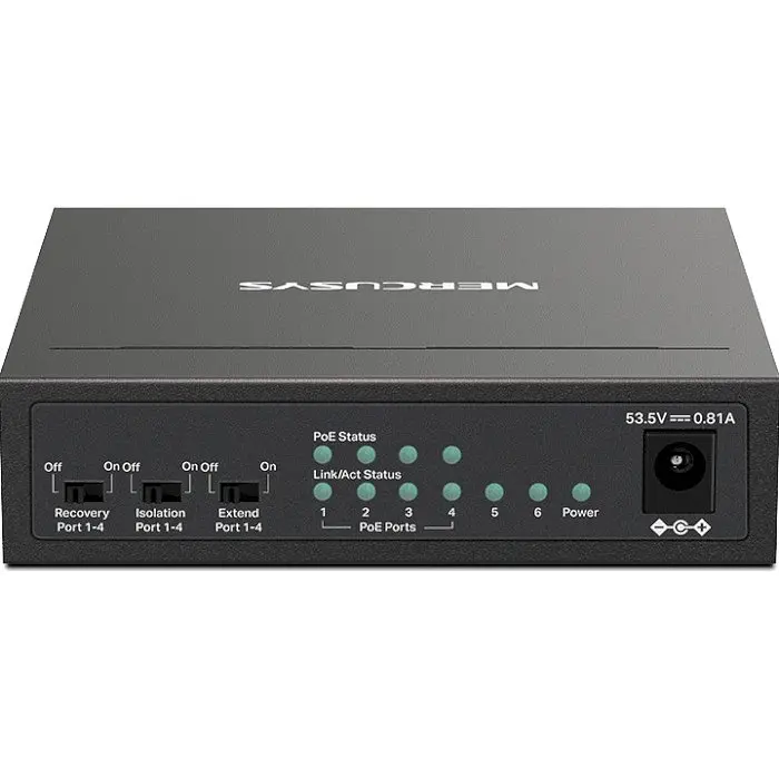 Комутатор Mercusys MS106LP, Black, LAN 10/100/1000Mb, 4 порти PoE+ - фото 3