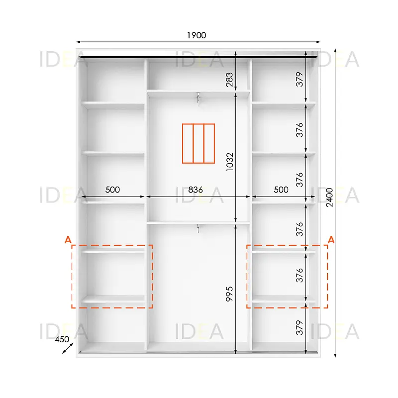 Шафа-купе Idea серія 3 190 x 45 x 240 см Білий Дзеркало - фото 2