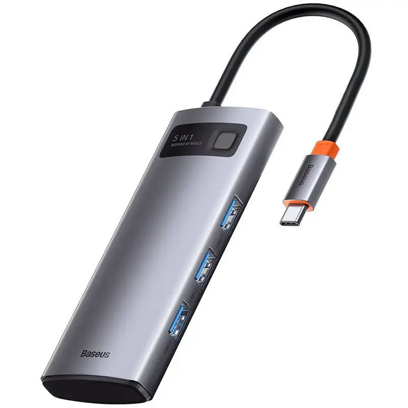 Перехідник HUB Baseus Metal Gleam Series 5-in-1 Type-C (CAHUB-CX) Gray - фото 3