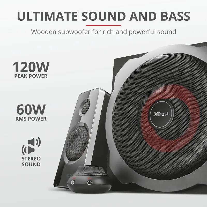 Комплект акустики 2.1 Trust GXT 38 Tytan Ultimate Bass Speaker Set Black - фото 4