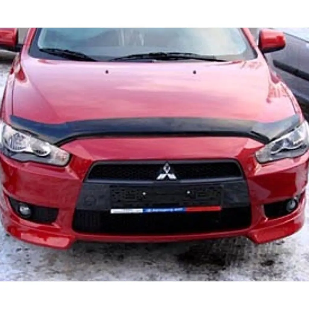 Дефлектор капота мухобойка Mitsubichi Lancer X 2007-2015 Довга Євро Кріплення (Voron Glass) MM30707 - фото 2