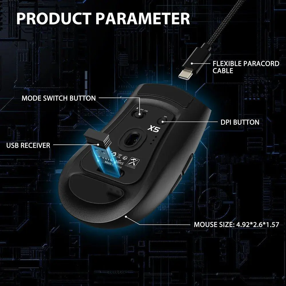 Миша Attack Shark X5 Wireless (AS-6922456700225-B) Black (G-000003826) - фото 7