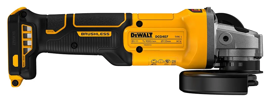 DeWALT Шліфмашина кутова акумуляторна DeWALT 18В XR Li-lon 125мм 0-9000об/хв 1.61кг без АКБ та ЗП - фото 5