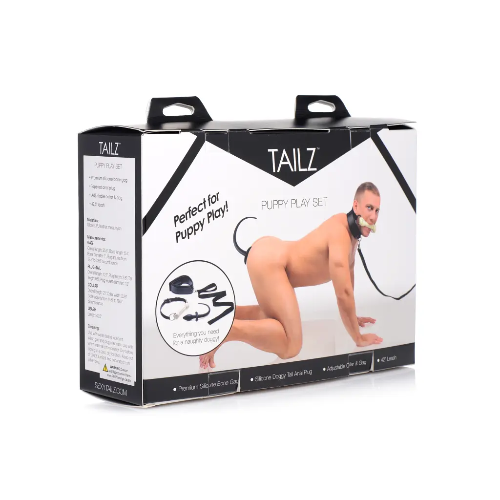 Tailz Puppy Play Set - Gag, Plug, Collar - рольовий БДСМ набір щеняти: кляп, анальна пробка з хвостом, нашийник - фото 7