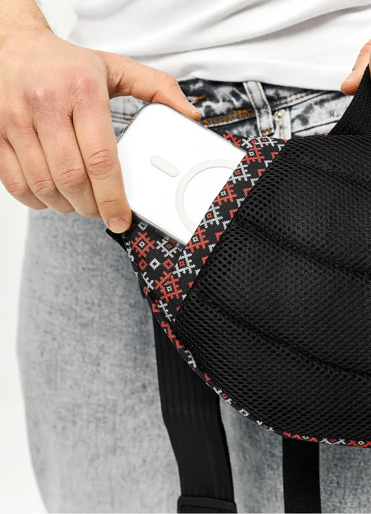 Велика чоловіча сумка бананка Sambag DynamicDart чорна тканева 38 × 21 × 7 см (80411148m) - фото 3