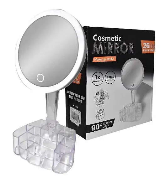 Косметическое настольное круглое зеркало Cosmetic Mirror HH098 26 LED на подставке с подсветкой белое - фото 7