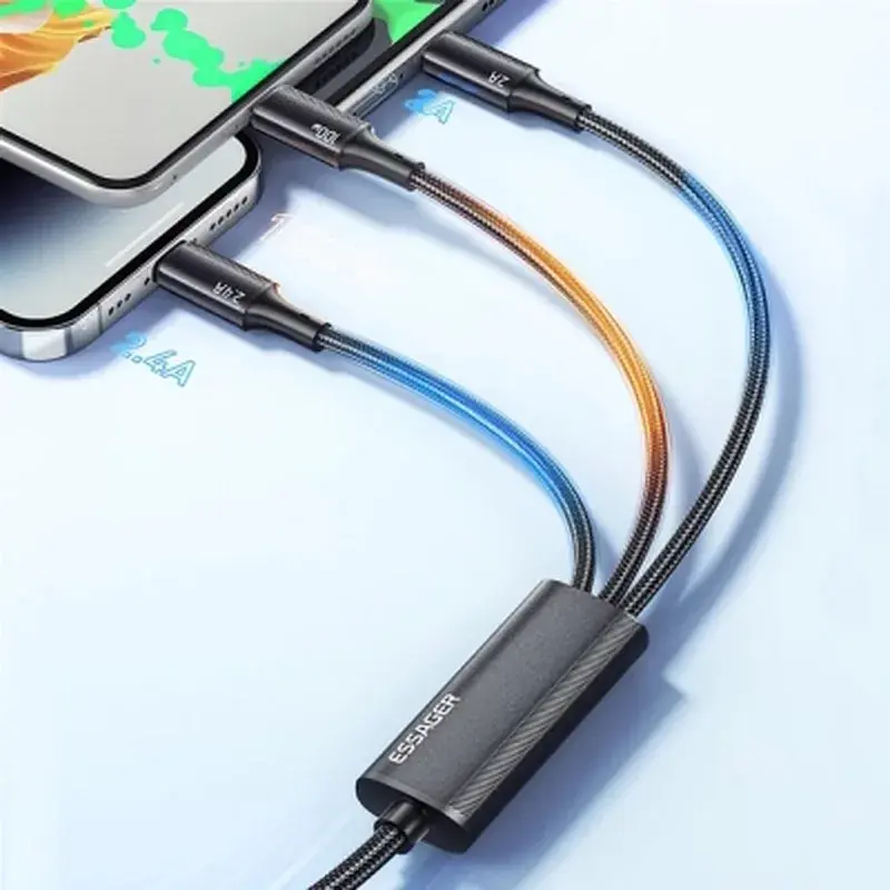 Дата кабель USB 2.0 AM to Lightning + Micro 5P + USB-C 1.2m 100W Essager (EXCMTL-JJ01-P) - фото 5