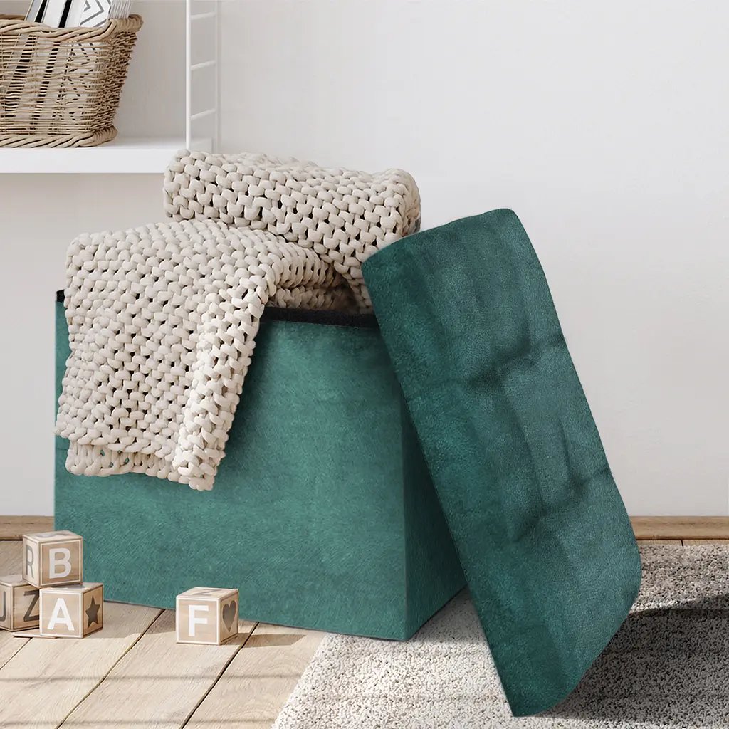 Пуф для зберігання МВМ My Home велюровий 380х380х380 мм зелений (TH-05 GREEN) - фото 6