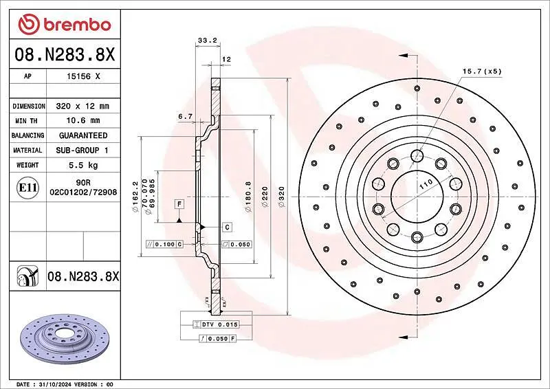 Диск гальмівний Jeep Cherokee V 13-25р Brembo (08.N283.8X) - фото 4