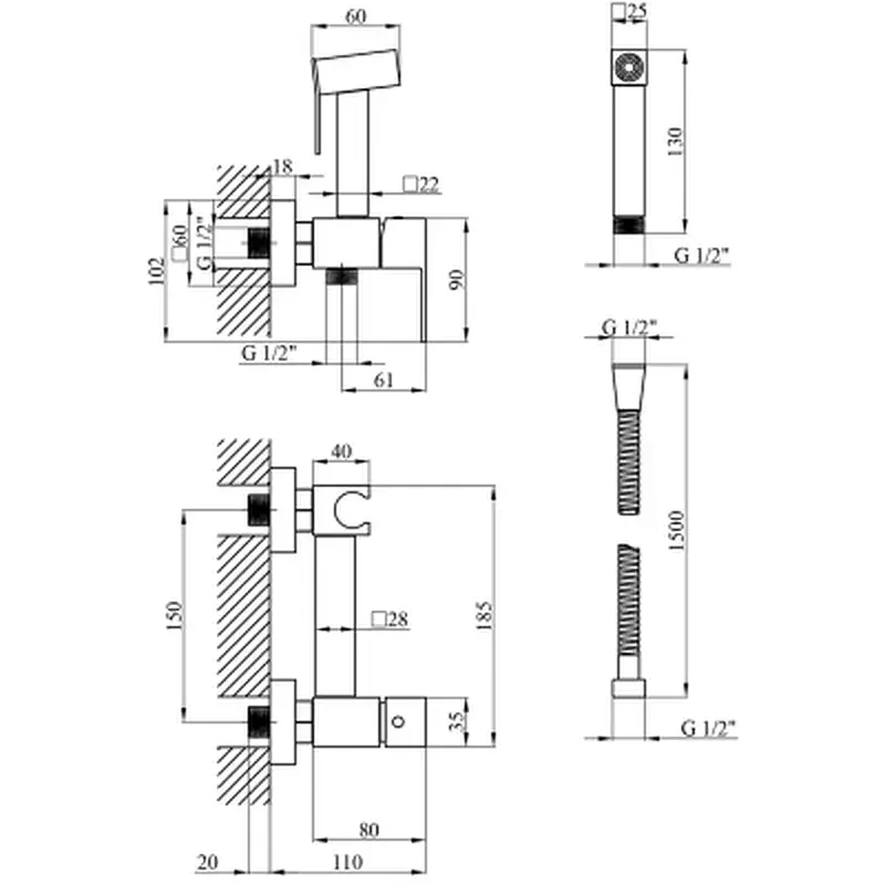 Душовий гарнітур Kroner Edelstahl Kubus-SCH082 + змішувач Edelstahl Kubus-SCH010-3 + змішувач Edelstahl Kubus-SCH052 (CVS30180) - фото 10