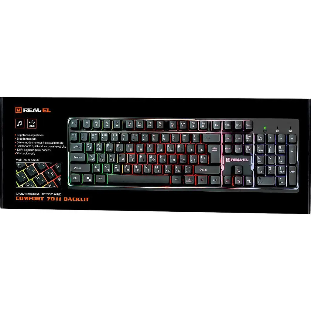 Клавіатура REAL-EL Comfort 7011 Backlit Black (EL123100043) [128771] - фото 10