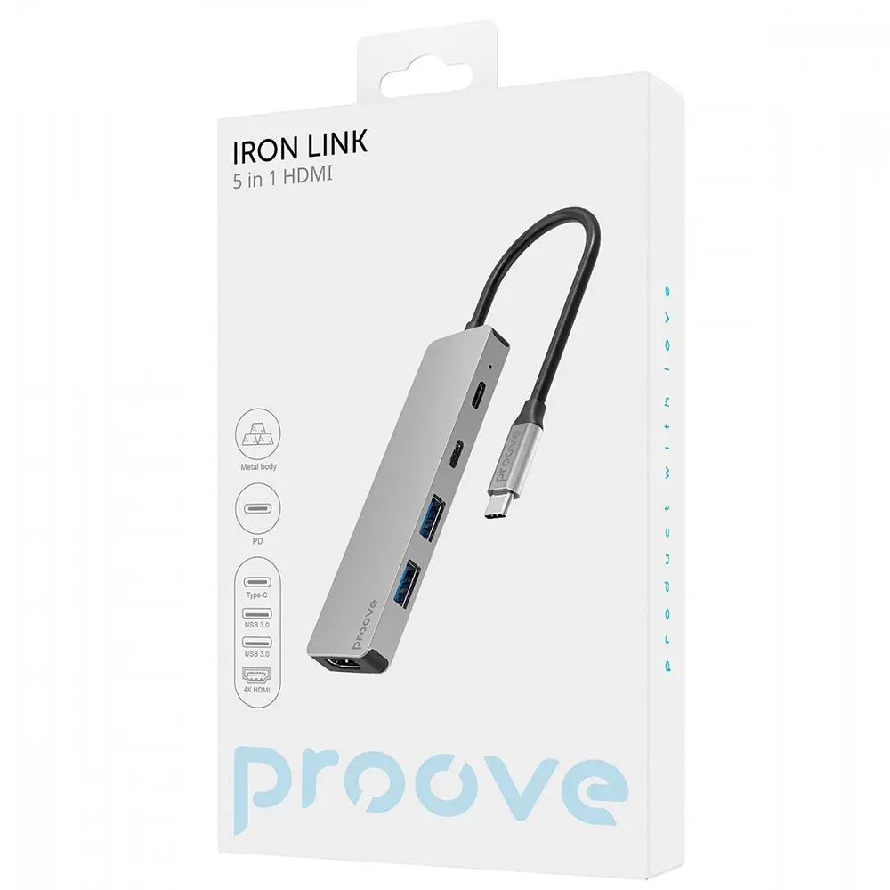 Type-C-Хаб Proove Iron Link 5 in 1 (2*Type-C + 2*USB3.0 + HDMI) - фото 2