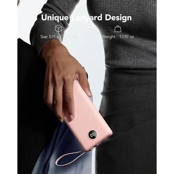 Портативное зарядное устройство Vrurc емкостью 20000 мАч быстрая зарядка micro и USB C три кабеля - фото 7