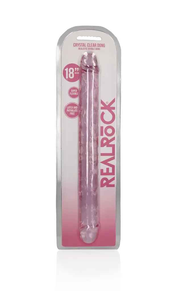 Двосторонній фалоімітатор RealRock Crystal Clear Double Dildo 18'' 45 см рожевий - фото 2