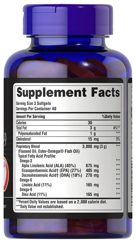Омега 3-6-9, Triple Omega 3-6-9, Puritan's Pride, Риб'ячий жир і лляне олія, 120 гелевих капсул Bio - фото 2