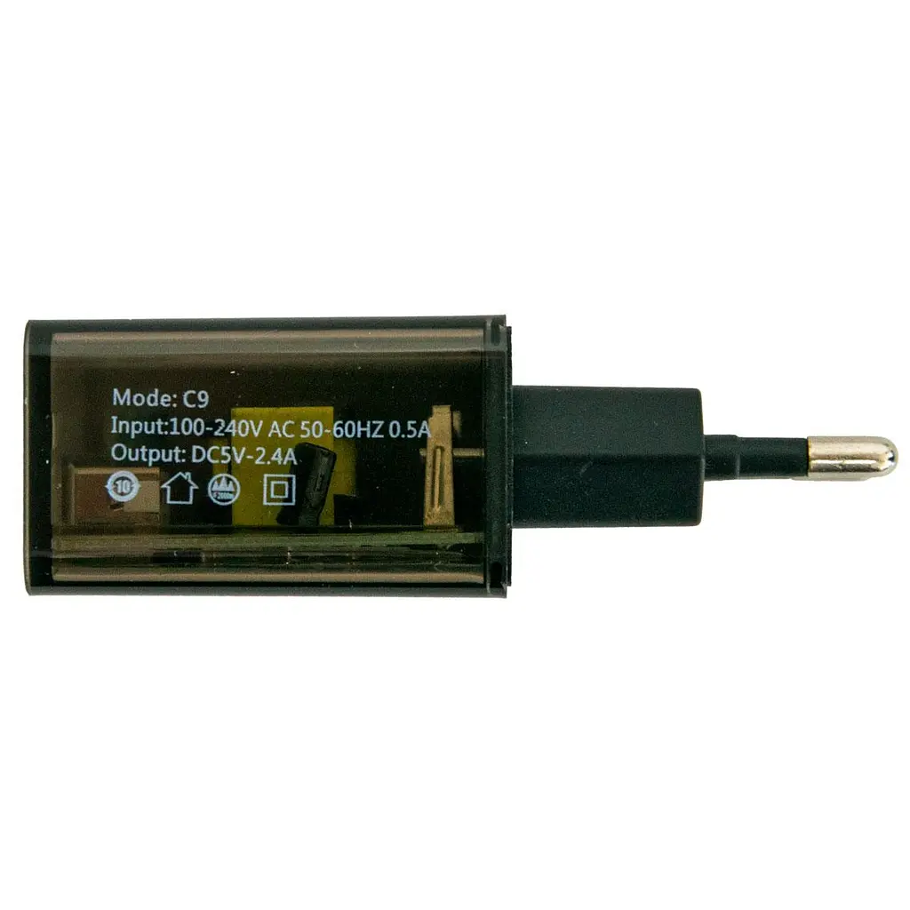 Адаптер мережевий Awei C9, USB зарядний блок, чорний, вихід 5V 2.4A - фото 5