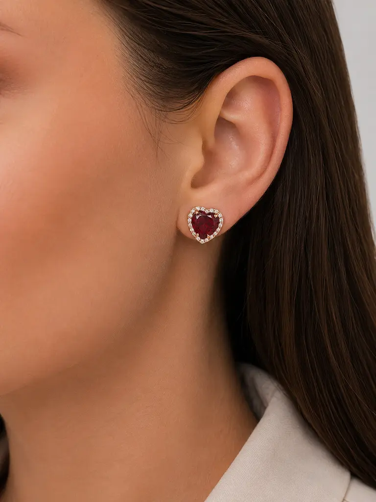 Сережки з червоного золота з гранатами у формі серця S-0416 - фото 5