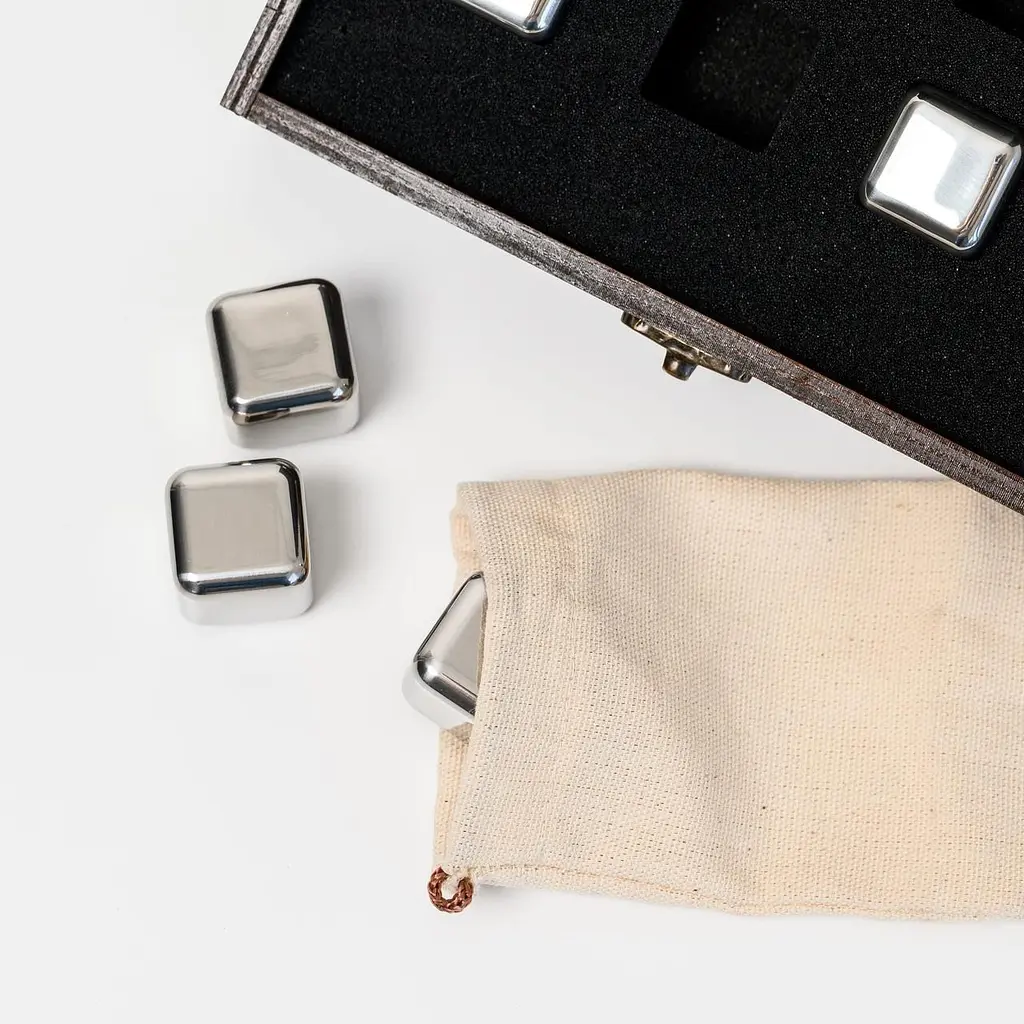 Подарунковий набір Whiskey Stones "Сталевий" коричневий - 6 сталевих кубиків для охолодження віскі - фото 7