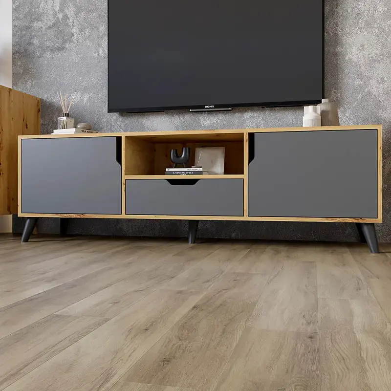 Комплект меблів для вітальні М-ЗОН Борн Дуб Артизан/Антрацит 5 предметів з чорними ніжками (MZN-031073) - фото 11