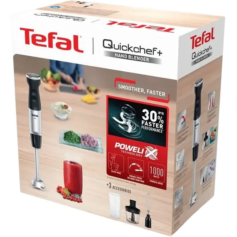 Блендер погружной 3в1 Tefal Quickchef+ 1000 Вт чаша 800 мл чоппер 500 мл турборежим серебристо-черный (HB673830) - фото 4