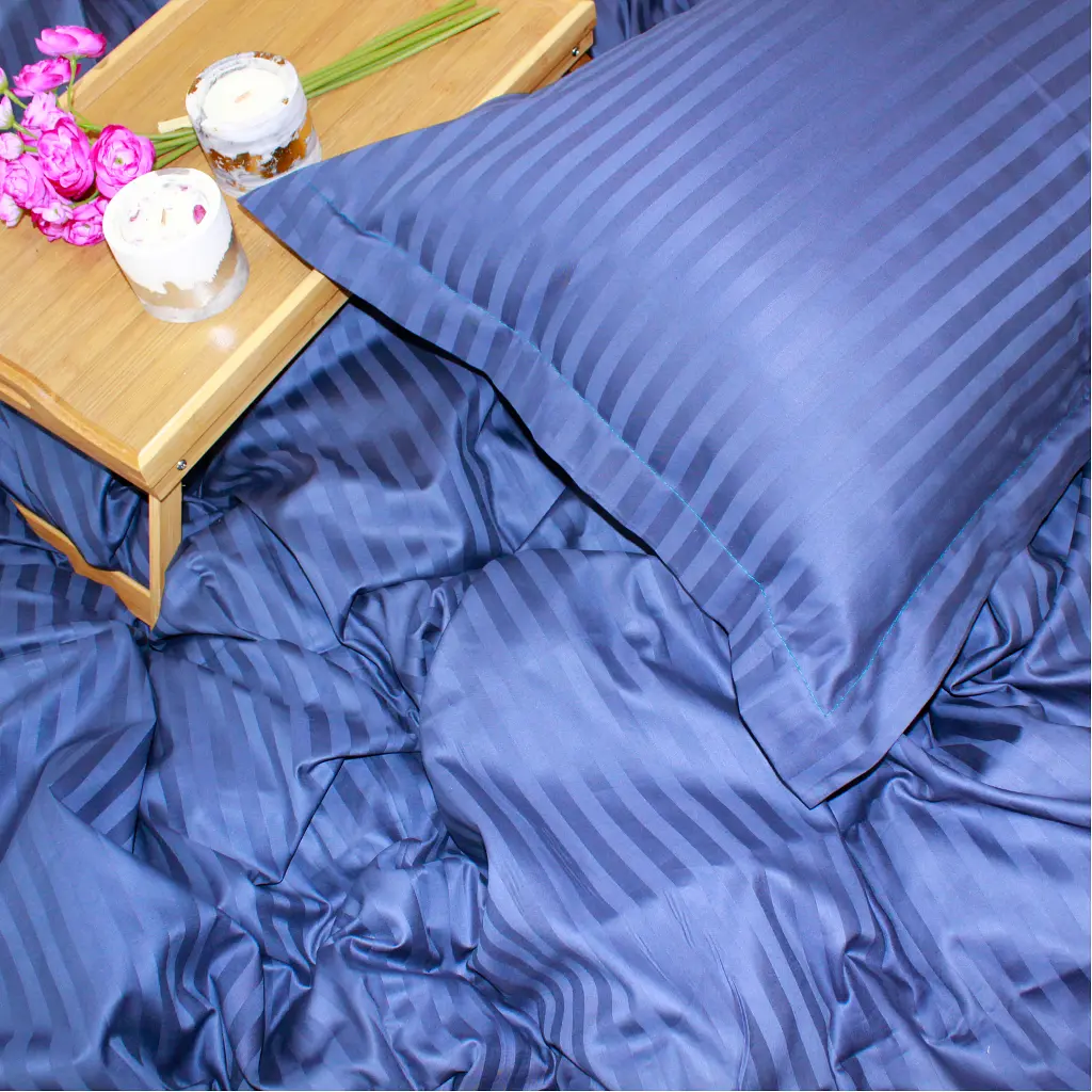 Постільна білизна MirSon SatinStripe 30-0020SmokyBlue 200х220 Євро (2200005255353) - фото 4