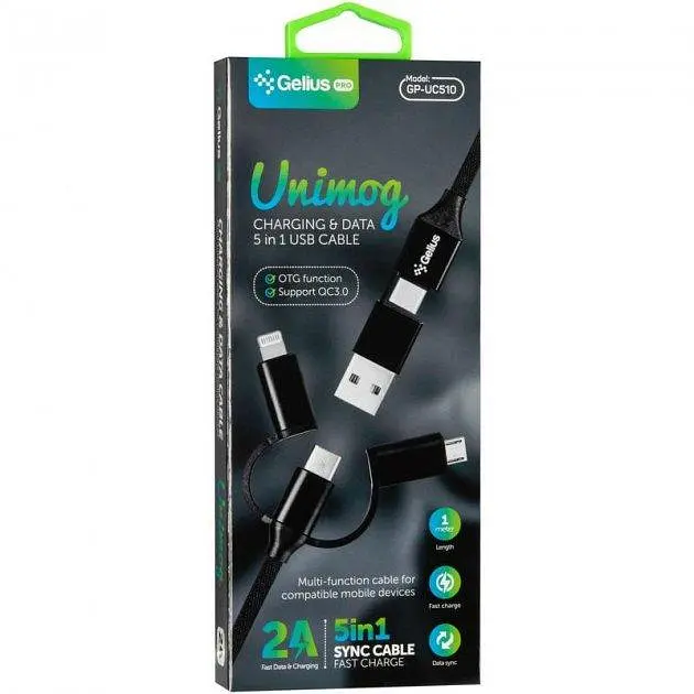 USB кабель Gelius Pro Unimog 5in1 2А 1 м GP-UC510 Black - фото 2