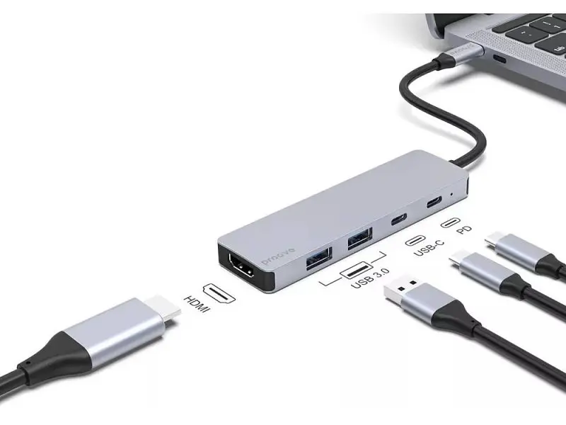 Мультипортовий адаптер Proove Iron Link 5 in 1 (2хType-C + 2хUSB3.0 + HDMI) Silver (HBIL00222024) - фото 3