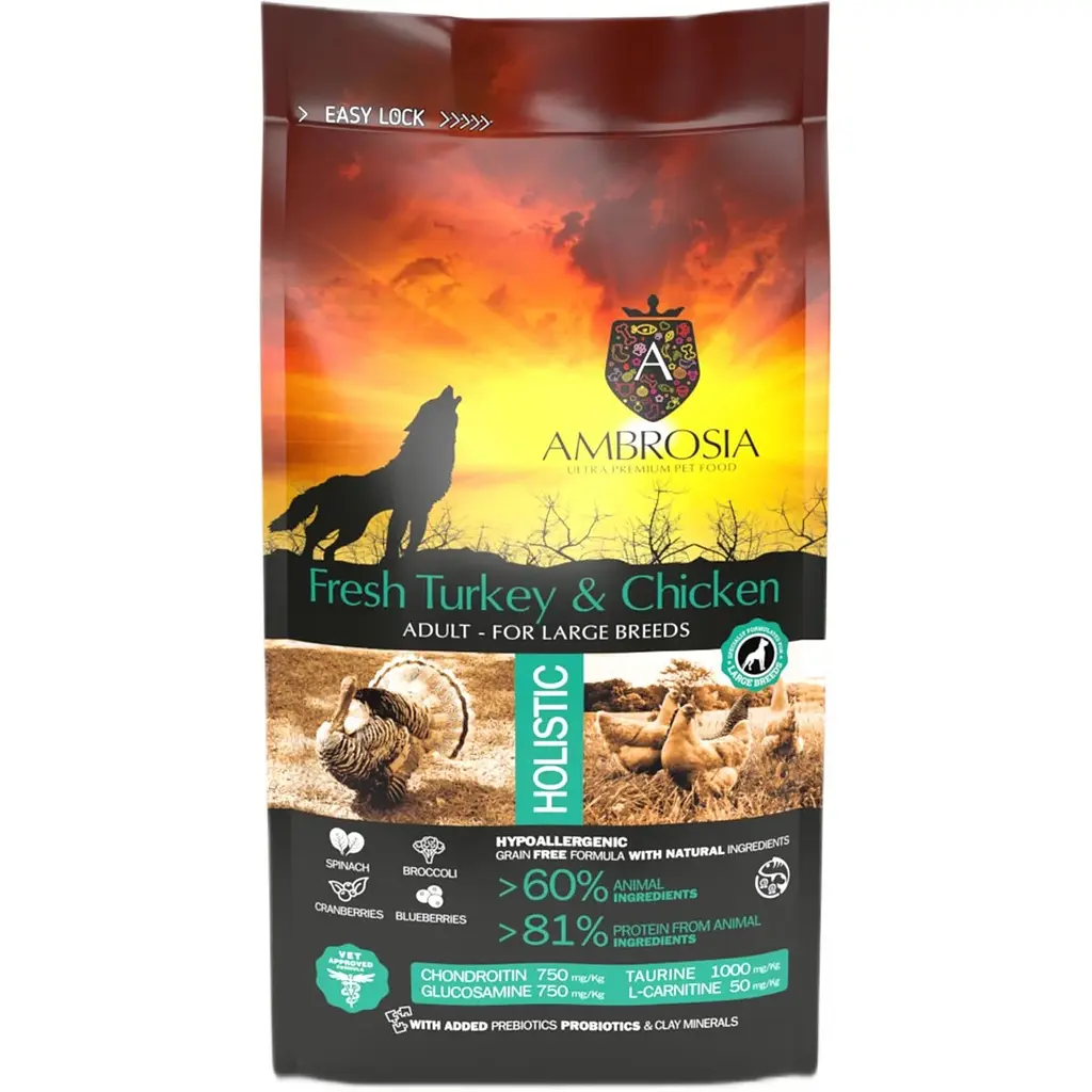 Уцінка. Сухий корм Ambrosia Grain Free Dog Adult For Large Breeds Fresh Turkey & Chicken для дорослих собак великих порід зі свіжою індичкою та куркою 12 кг 06.10.26