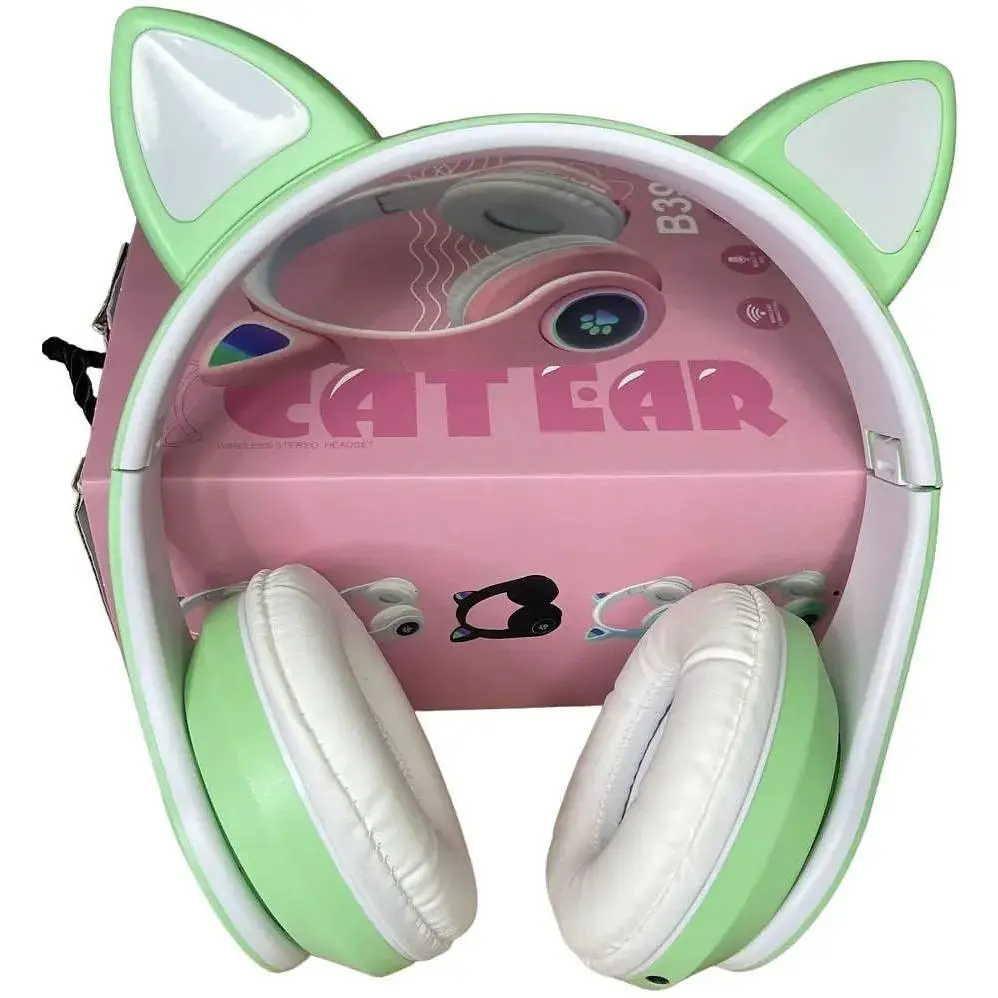 Навушники дитячі Opt-Top Cat ear В39М підсвічування/FM-радіо/MicroSD/Bluetooth м'ятні (1756375769) - фото 3