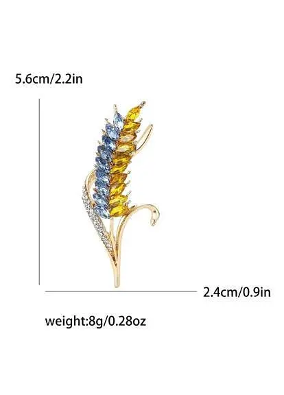 Брошь-булавка колосок пшеницы со стразами Желто-Голубая - фото 3