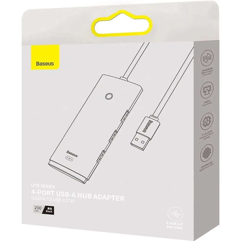 USB-Хаб Baseus Lite Series 4-Port (USB-A to USB 3.0*4) 2m black (WKQX030201) - фото 9