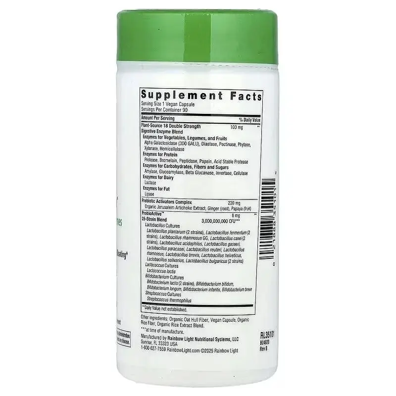 Травні ферменти Rainbow Light All-ZymePlant Source Enzymes Probiotics 90 веганських капсул - фото 2