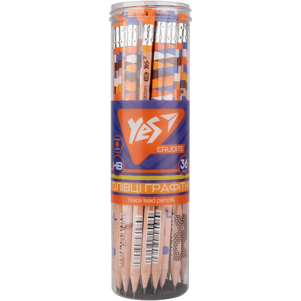 Олівець чорнографітний YES Erudite Collection Erudite Collection шестигранний з гумкою 36 шт. (280621) - фото 3