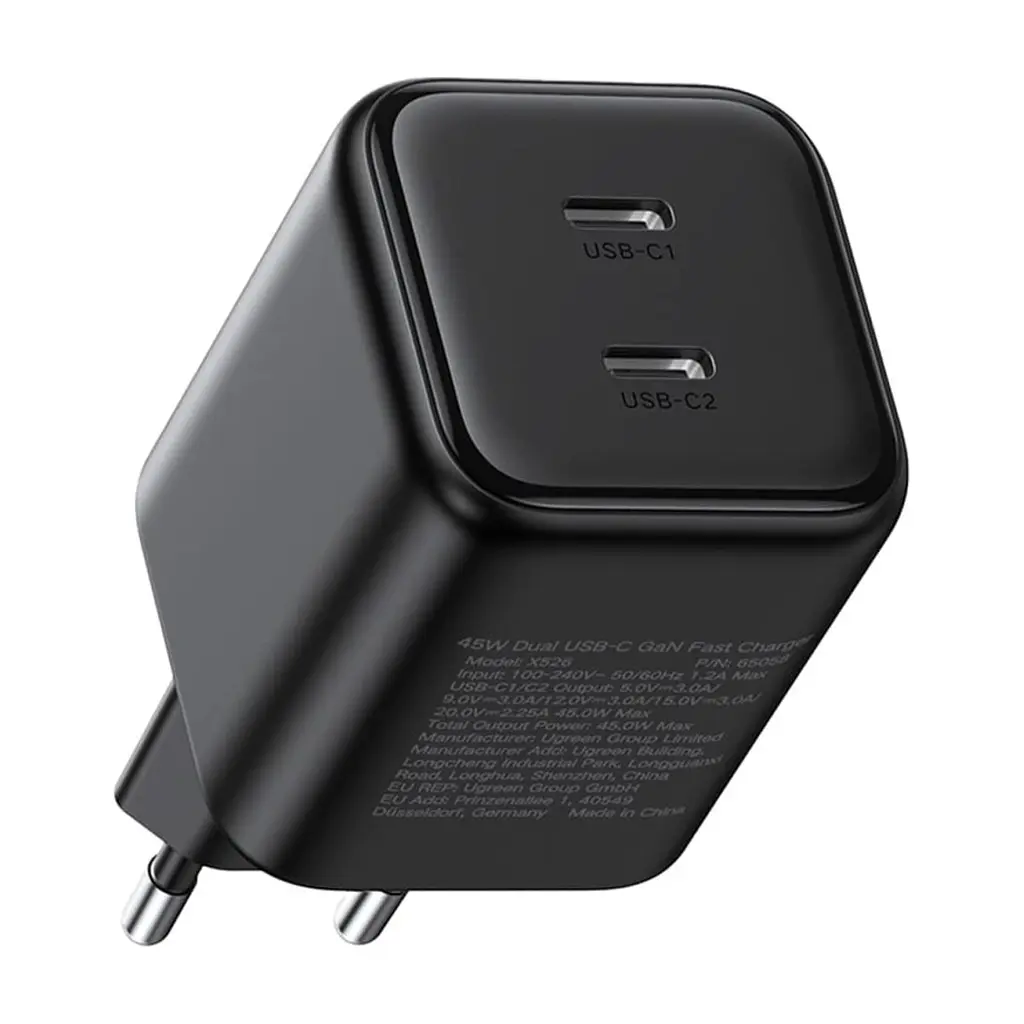 Зарядное устройство для Ugreen X526 2xUSB-C PD45W GaN black (65058) - фото 4