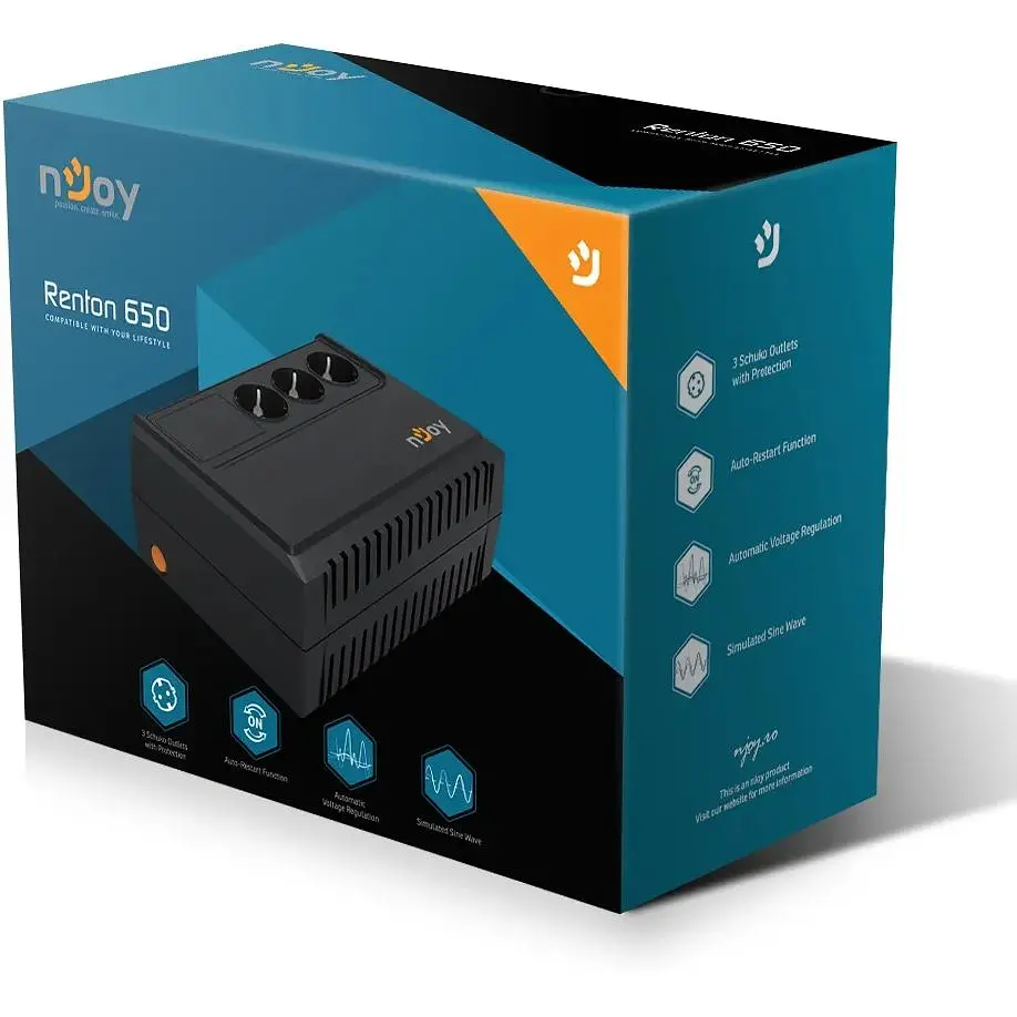 Источник бесперебойного питания NJOY Renton 650 (PWUP-LI065RE-CG01B) Lin.int., AVR, 3 x евро, пластик - фото 6