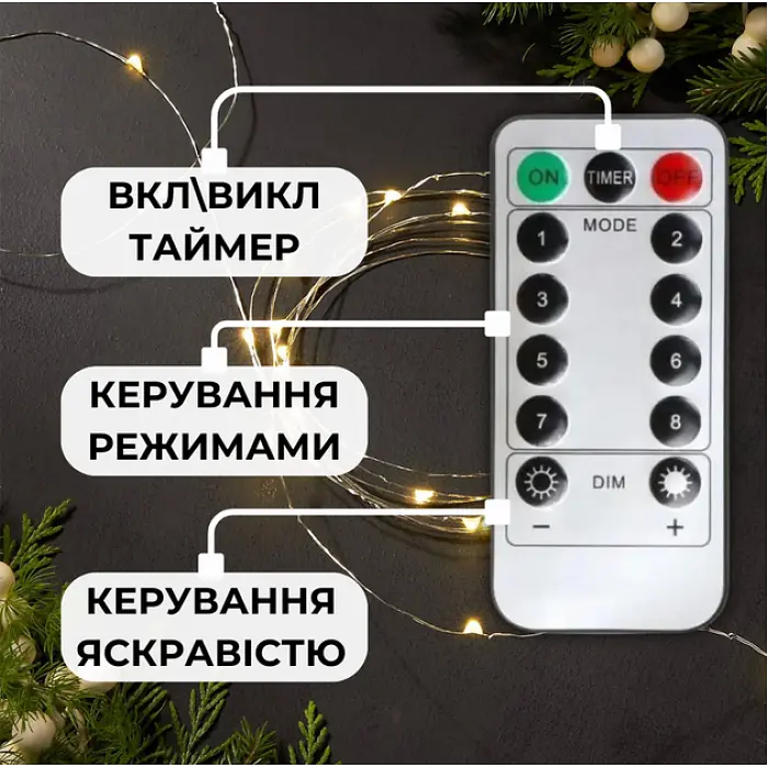 Новогодняя гирлянда Роса USB с пультом теплый свет 20 м 200 диодов - фото 4