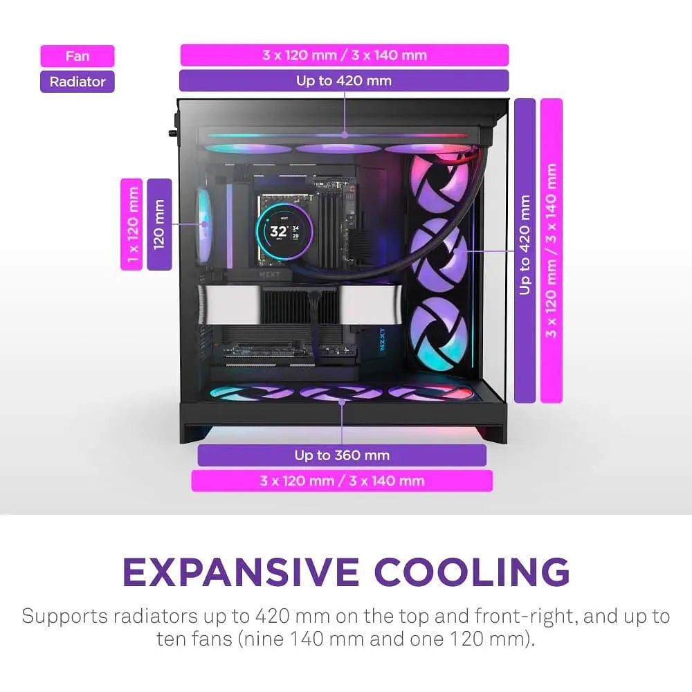 Корпус NZXT H9 Flow RGB из закаленного стекла без блока питания, черный (CM-H92FB-R1) - фото 4