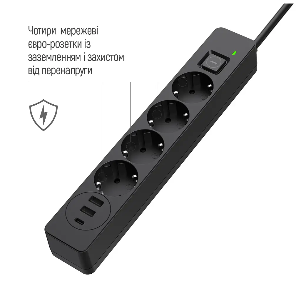 Мережевий фільтр живлення ColorWay CW-CHE432PDB, 4 розетки/3USB 2M (CW-CHE432PDB) - фото 2