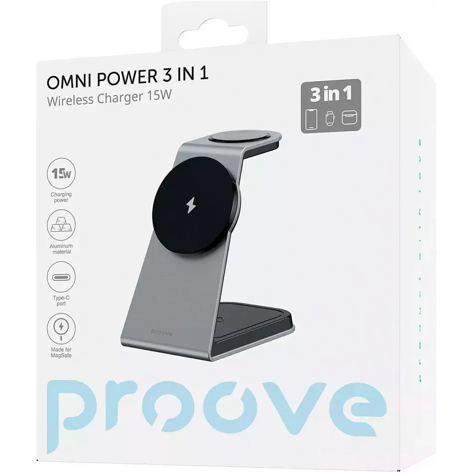 Беспроводное зарядное устройство Proove Omni Power 3в1 Gray (WSOP15020003) [103728] - фото 3