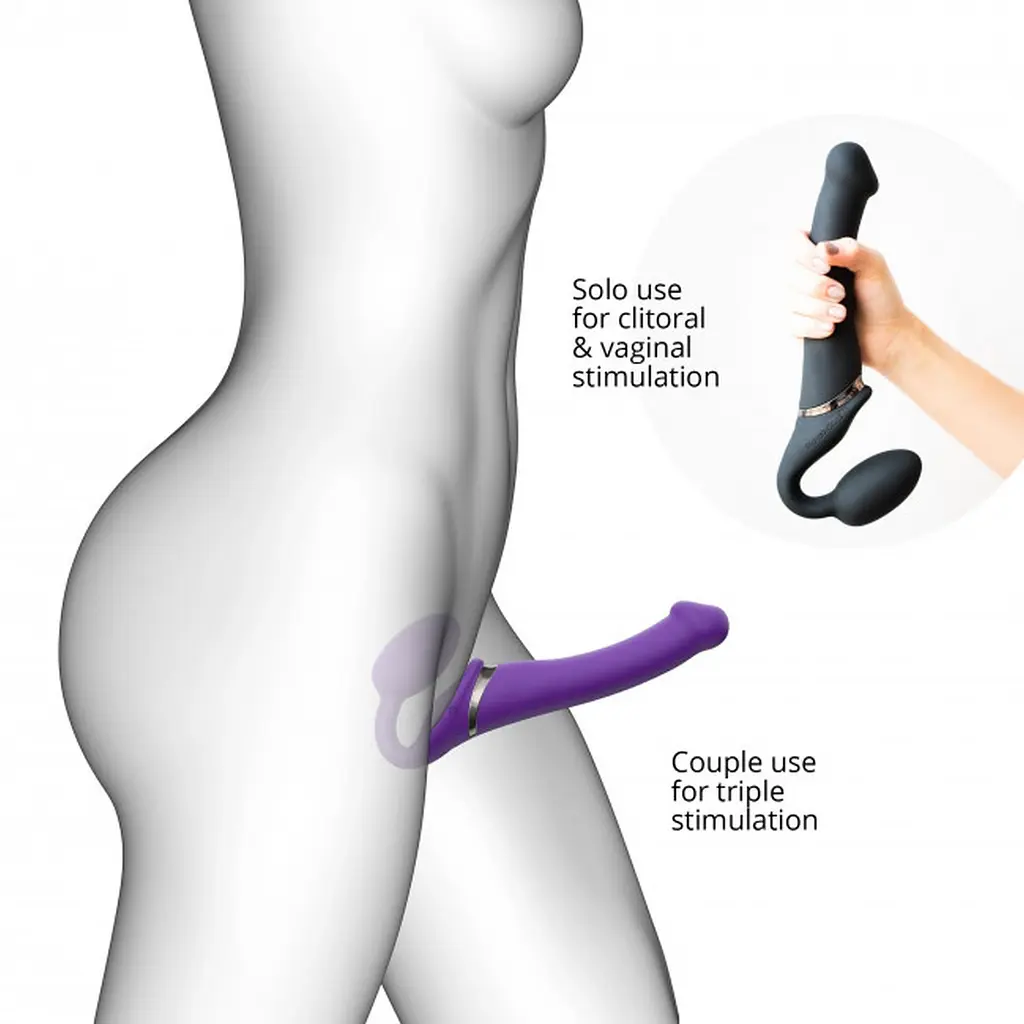 Безремневий вібруючий страпон Strap-On-Me M, 15.6 см (фіолетовий) - фото 7