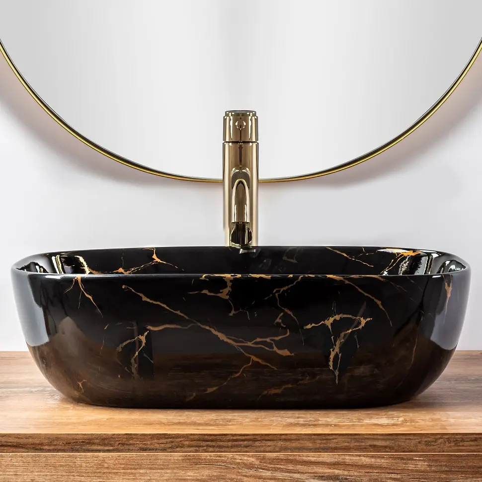 Умивальник Rea Belinda 33,5x46,5 black marble shiny (REA-U8907), Глянцева - фото 4