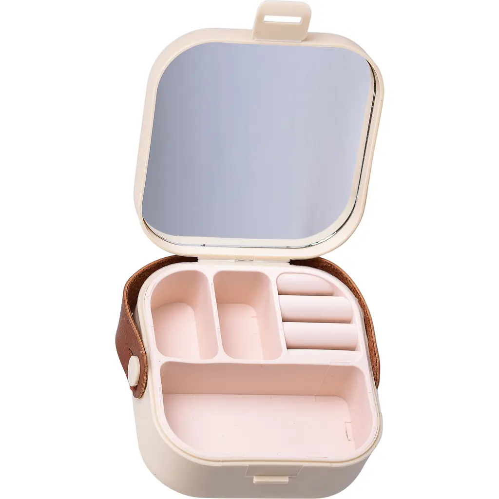 Міні-скринька для прикрас Yiwu Mini Box з дзеркалом 9x9x3.8 см бежева HP-5-27BE - фото 3