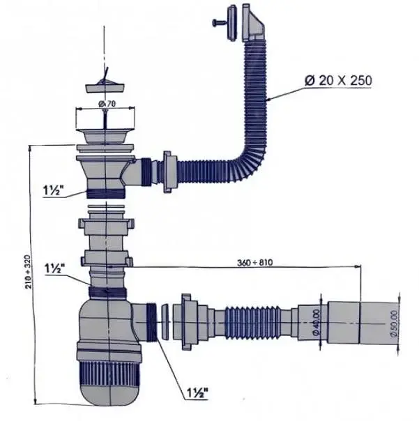 Сифон для мийки Bakimay PL1033 з переливом і гофротрубою 1 1/2" 40x40/50 мм 30412 - фото 2
