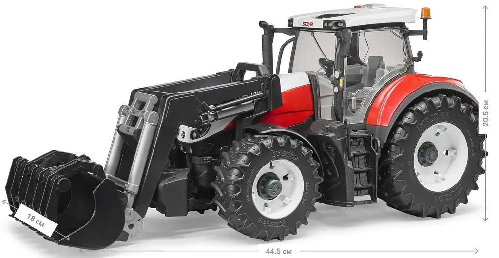 Уценка. Трактор Bruder Steyr 6300 Terrus с погрузчиком красный с белым (03181) - фото 2