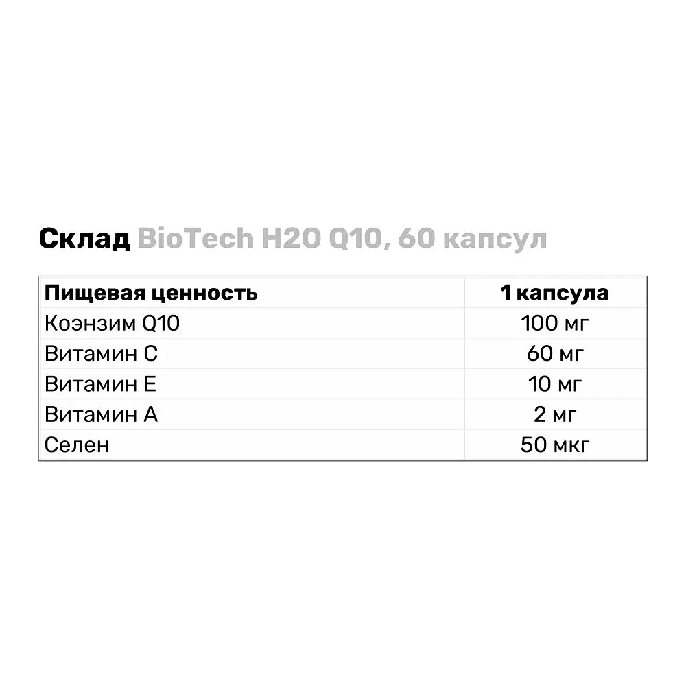 Натуральна добавка BioTech H2O Q10, 60 капсул - фото 3